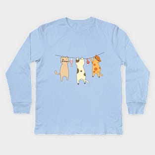 Cute Cat and Fish Kids Long Sleeve T-Shirt